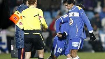 <b>TOCADO. </b>Ríos se retiró ante el Madrid.