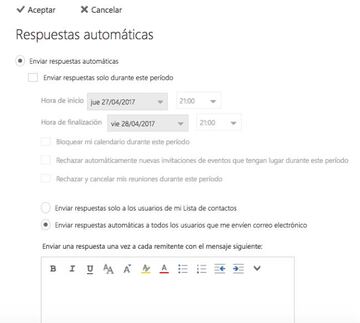 Aqu&iacute; es donde configuras la respuesta para Outlook