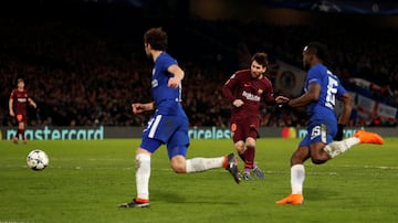 Lionel Messi scores after a great pass from Iniesta.