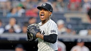 NEW YORK, NEW YORK - JUNE 22: Marcus Stroman #0 of the New York Yankees reacts after the final out of the top of the fourth inning during the game against the Atlanta Braves at Yankee Stadium on June 22, 2024 in New York City. Christopher Pasatieri/Getty Images/AFP (Photo by Christopher Pasatieri / GETTY IMAGES NORTH AMERICA / Getty Images via AFP)