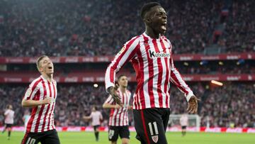 Iñaki Williams celebra un gol en San Mamés.