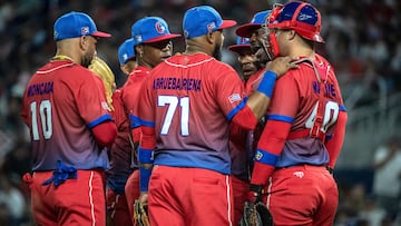 Miami (Usa), 19/03/2023.- Cuba players during the 2023 World Baseball Classic semifinal game between USA and Cuba at loanDepot park, in Miami, Florida, USA, 19 March 2023. (Estados Unidos) EFE/EPA/CRISTOBAL HERRERA-ULASHKEVICH
