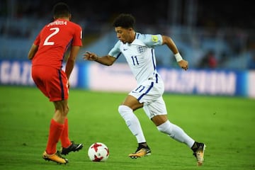 Sancho in action for England at the U-17 World Cup - before having to return to Dortmund.