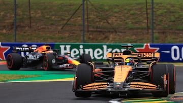 Oscar Piastri (McLaren MCL38) y Max Verstappen (Red Bull RB20). Hungaroring, Hungría. F1 2024.