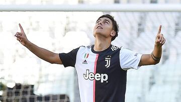 Turin (Italy), 04/07/2020.- Juventus&#039; Paulo Dybala celebrates after scoring the 1-0 lead during the Italian Serie A soccer match between Juventus FC and Torino FC in Turin, Italy, 04 July 2020. (Italia) EFE/EPA/ALESSANDRO DI MARCO