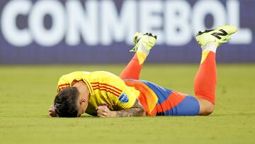Charlotte (United States), 11/07/2024.- Colombia's James Rodriguez reacts to defeating Uruguay in the CONMEBOL Copa America 2024 semi-finals match between Uruguay and Colombia at Bank of America stadium in Charlotte, North Carolina, USA, 10 July 2024. EFE/EPA/ERIK S. LESSER