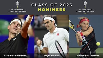 Cartel con el que el Salón de la Fama del Tenis ha anunciado las nominaciones de Juan Martín del Potro, Roger Federer y Svetlana Kuznetsova.