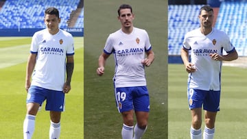 Toro Fern&aacute;ndez, &Aacute;lex Alegr&iacute;a y Haris Vuckic, en sus respectivas presentaciones como jugadores del Real Zaragoza.