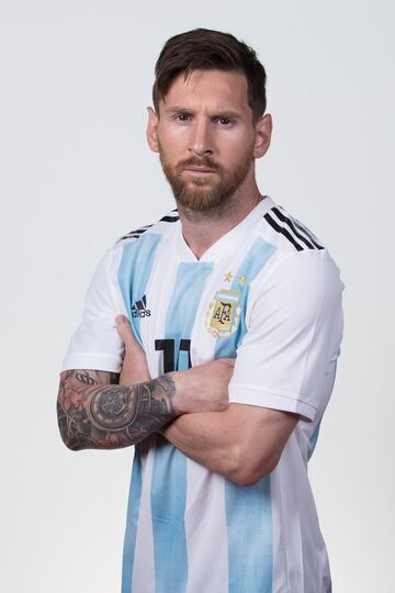 MOSCOW, RUSSIA - JUNE 12: Lionel Messi of Argentina poses for a portrait during the official FIFA World Cup 2018 portrait session on June 12, 2018 in Moscow, Russia. (Photo by Lars Baron - FIFA/FIFA via Getty Images)