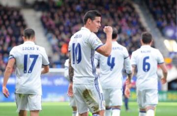 James Rodríguez marcó el tercer tanto en el triunfo del Real Madrid 1-4, ante el Eibar, por la fecha 26 de la Liga de España.