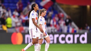 LYON, FRANCE - OCTOBER 19: Wendie Renard of Olympique Lyonnais looks dejected following their side's defeat in the UEFA Women's Champions League group C match between Olympique Lyon and Arsenal at Groupama Stadium on October 19, 2022 in Lyon, France. (Photo by Valerio Pennicino - UEFA/UEFA via Getty Images)