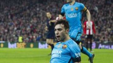 Munir celebra su gol en San Mamés.