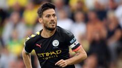 NORWICH, ENGLAND - SEPTEMBER 14: David Silva of Manchester City during the Premier League match between Norwich City and Manchester City at Carrow Road on September 14, 2019 in Norwich, United Kingdom. (Photo by Marc Atkins/Getty Images)