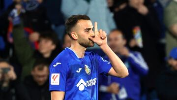 El delantero del Getafe Borja Mayoral celebra un gol