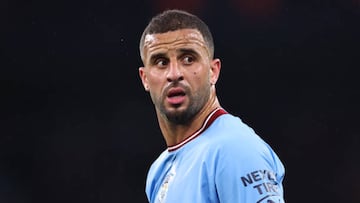 MANCHESTER, ENGLAND - MARCH 18: Kyle Walker of Manchester City during the Emirates FA Cup Quarter Final match between Manchester City and Burnley at Etihad Stadium on March 18, 2023 in Manchester, England. (Photo by Robbie Jay Barratt - AMA/Getty Images)