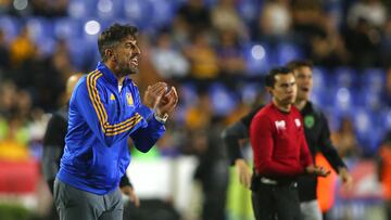 Tigres' Serbian coach Veljko Paunovic gestures during the Liga MX Clausura football match between Tigres and Juarez at the UANL University Stadium in Monterrey, Mexico on February 25, 2025. (Photo by Julio Cesar AGUILAR / AFP)