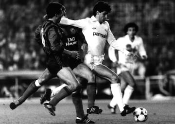 Míchel, en el partido de ida de los cuartos de final de la Copa de la UEFA 1985-86 contra Neuchâtel Xamax suizo.