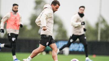 El lateral Kevin Vázquez, durante un entrenamiento del Celta.