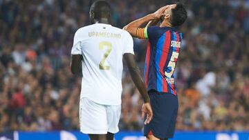 BARCELONA, SPAIN - OCTOBER 26: Sergio Busquets of FC Barcelona gestures during the UEFA Champions League group C match between FC Barcelona and FC Bayern München at Spotify Camp Nou on October 26, 2022 in Barcelona, Spain. (Photo by Maria Jose Segovia/DeFodi Images via Getty Images)