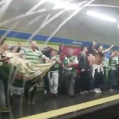 Bengalas, cánticos y peleas de los fans del Sporting en el metro