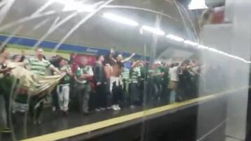 Bengalas, cánticos y peleas de los fans del Sporting en el metro