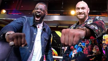 Boxers Deontay Wilder y Tyson Fury en la rueda de prensa previa a su segunda pelea.