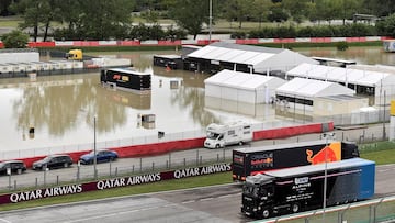 El circuito de Ímola, inundado tras las lluvias torrenciales que obligaron a cancelar el GP de la Emilia Romaña en 2023.