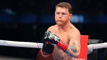 LAS VEGAS, NEVADA - SEPTEMBER 13: Canelo Alvarez waits for the start of an undisputed super middleweight title fight against Terence Crawford (not pictured) during Netflix's Canelo v Crawford Fight Night at Allegiant Stadium on September 13, 2025 in Las Vegas, Nevada. Steve Marcus/Getty Images/AFP (Photo by Steve Marcus / GETTY IMAGES NORTH AMERICA / Getty Images via AFP)