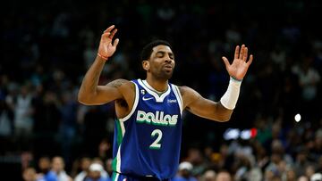 DALLAS, TEXAS - FEBRUARY 28: Kyrie Irving #2 of the Dallas Mavericks reacts after a missed shot in the second half against the Indiana Pacers at American Airlines Center on February 28, 2023 in Dallas, Texas. NOTE TO USER: User expressly acknowledges and agrees that, by downloading and or using this photograph, User is consenting to the terms and conditions of the Getty Images License Agreement.   Tim Heitman/Getty Images/AFP (Photo by Tim Heitman / GETTY IMAGES NORTH AMERICA / Getty Images via AFP)