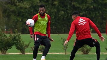 Miguel Borja durante un entrenamiento de River Plate.