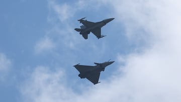 Combat aircrafts from NATO countries fly during a fighter plane maneuver exercise over the American military's Ramstein Air Base, near Ramstein-Miesenbach, Germany, June 6, 2024. REUTERS/Thilo Schmuelgen