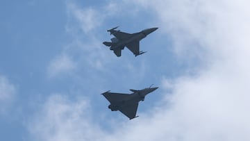 Combat aircrafts from NATO countries fly during a fighter plane maneuver exercise over the American military's Ramstein Air Base, near Ramstein-Miesenbach, Germany, June 6, 2024. REUTERS/Thilo Schmuelgen
