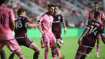 Inter Miami's Argentine forward #10 Lionel Messi moves on the atack during the Major League Soccer (MLS) match between Inter Miami CF and Colorado Rapids at Chase stadium in Fort Lauderdale, Florida, April 6, 2024. (Photo by Chris ARJOON / AFP)