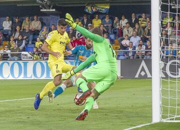 Clara ocasión de gol de Gerard Moreno ante Juanfran y Oblak. 