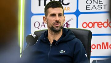 Doha (Qatar), 17/02/2025.- Novak Djokovic of Serbia attends a press conference ahead of the Qatar Open tennis tournament in Doha, Qatar, 17 February 2025. (Tenis, Catar) EFE/EPA/NOUSHAD THEKKAYIL