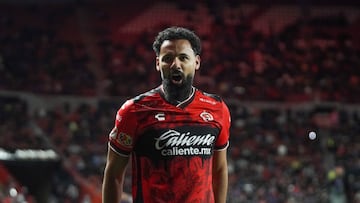 Mourad Daoudi celebrates his goal 2-0 of Tijuana during the quarter-final first match between Tijuana and Tigres UANL as part of the Liga BBVA MX, Torneo Apertura 2025 at Caliente Stadium, on November 26, 2025 in Tijuana, Baja California,, Mexico.