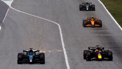 Formula One F1 - Spanish Grand Prix - Circuit de Barcelona-Catalunya, Barcelona, Spain - June 23, 2024 Mercedes' George Russell, Red Bull's Max Verstappen, McLaren's Lando Norris and Mercedes' Lewis Hamilton in action REUTERS/Susana Vera