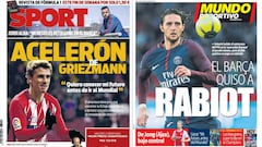 Portadas de los diarios Sport y Mundo Deportivo del d&iacute;a 22 de marzo de 2018.