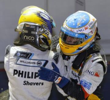 Nico Rosberg fichó por el equipo de Fórmula 1 Williams en 2006. Se mantuvo en la escuderí­a británica hasta 2009.
En la imagen, con Fernando Alonso en Singapur en 2008.