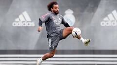 Marcelo, en el entrenamiento del Real Madrid.