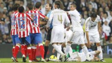 Mateu, durante el derbi en el Bernabéu.