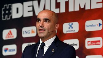 Belgium national football team's head coach Roberto Martinez gives a press conference to announce the Belgian Euro 2020 squad on May 17, 2021 in Tubize. (Photo by DIRK WAEM / BELGA / AFP) / Belgium OUT