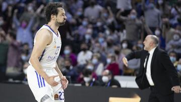 Sergio Llull, base del Madrid, celebra una canasta ante el Armani Milán.