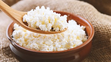 various dairy products in ceramic dishes
