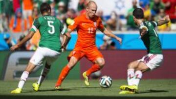Partido de los octavos de final entre México y Holanda.