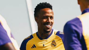 Militao, en un entrenamiento del Real Madrid durante la fase final de su recuperación.