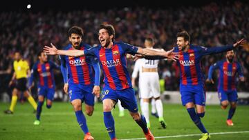 Sergi Roberto celebrates his historic goal for FC Barcelona (Photo by Laurence Griffiths/Getty Images)