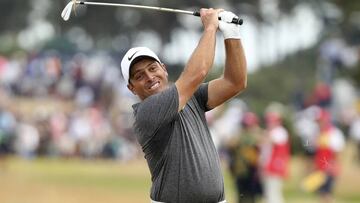 Francesco Molinari of Italy plays out of the rough on the 9th fairway during the final round for the 147th British Open Golf championships in Carnoustie, Scotland, Sunday, July 22, 2018. (AP Photo/Peter Morrison)