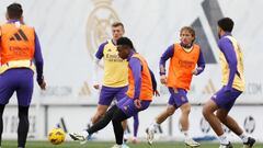 Vinicius, en el entrenamiento de este jueves en Valdebebas.