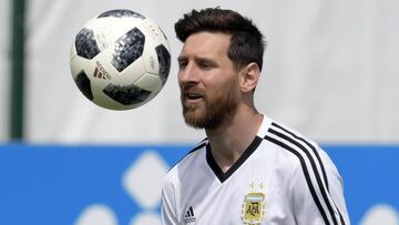 Argentina's forward Lionel Messi attends a training session at the team's base camp in Bronnitsy, near Moscow, Russia on June 24, 2018 ahead of the Russia 2018 World Cup Group D football match against Nigeria to be held in Saint Petersbourg on J